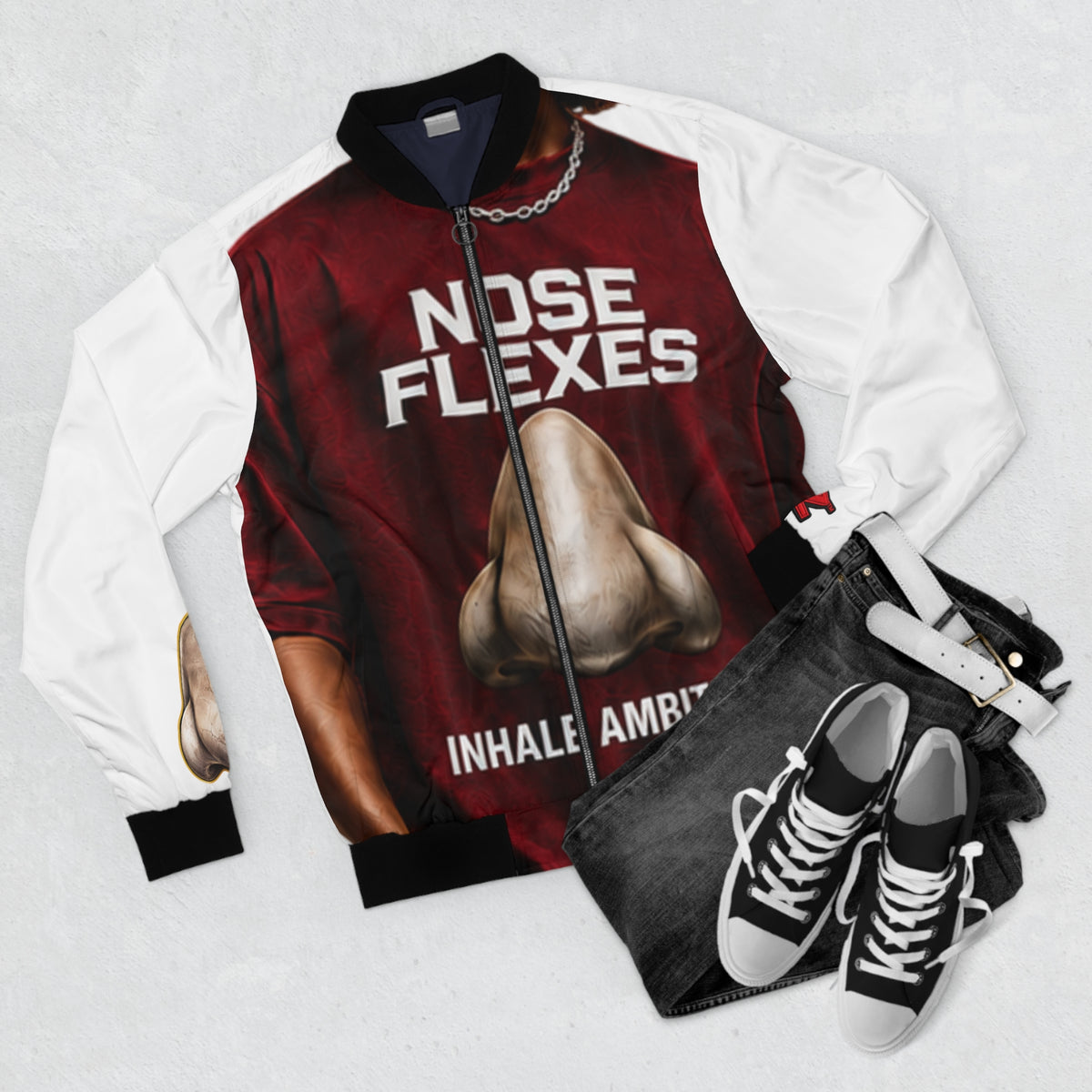 Bomber Jacket — 'Nose Flexes' Graphic Bomber with JBZ Bee Backprint