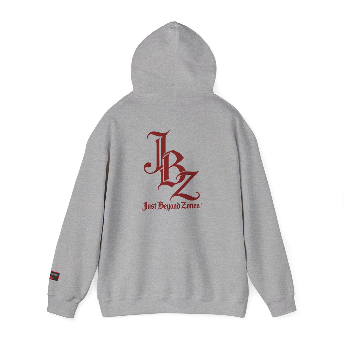 Initials Logo Hoodie — JBZ Red Gothic Script Pullover