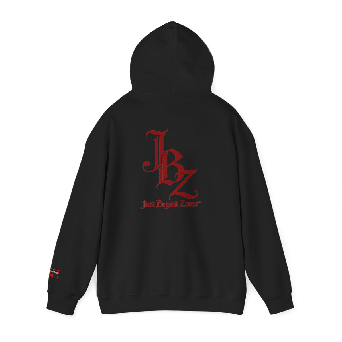 Initials Logo Hoodie — JBZ Red Gothic Script Pullover