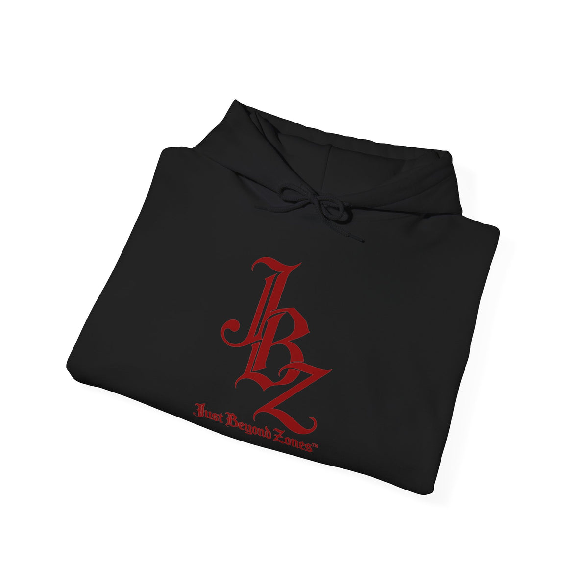 Initials Logo Hoodie — JBZ Red Gothic Script Pullover