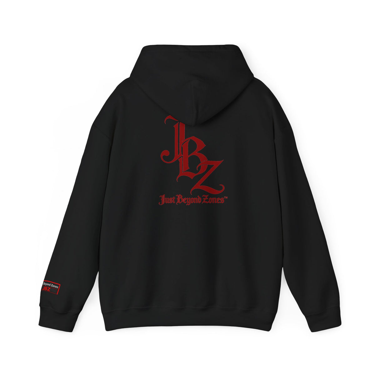Initials Logo Hoodie — JBZ Red Gothic Script Pullover