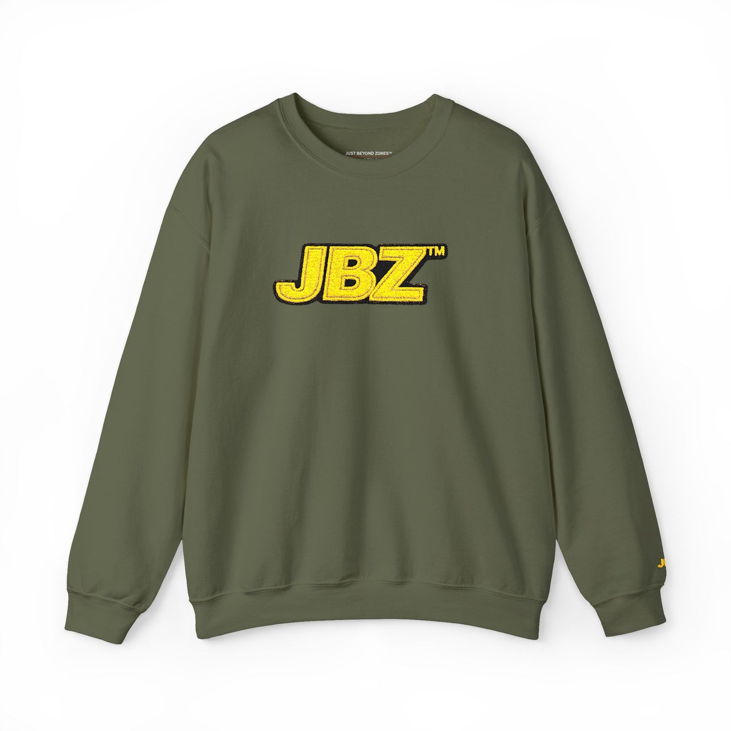 JBZ Fuzzy Logo Crewneck Sweatshirt — Black Cozy Graphic Pullover