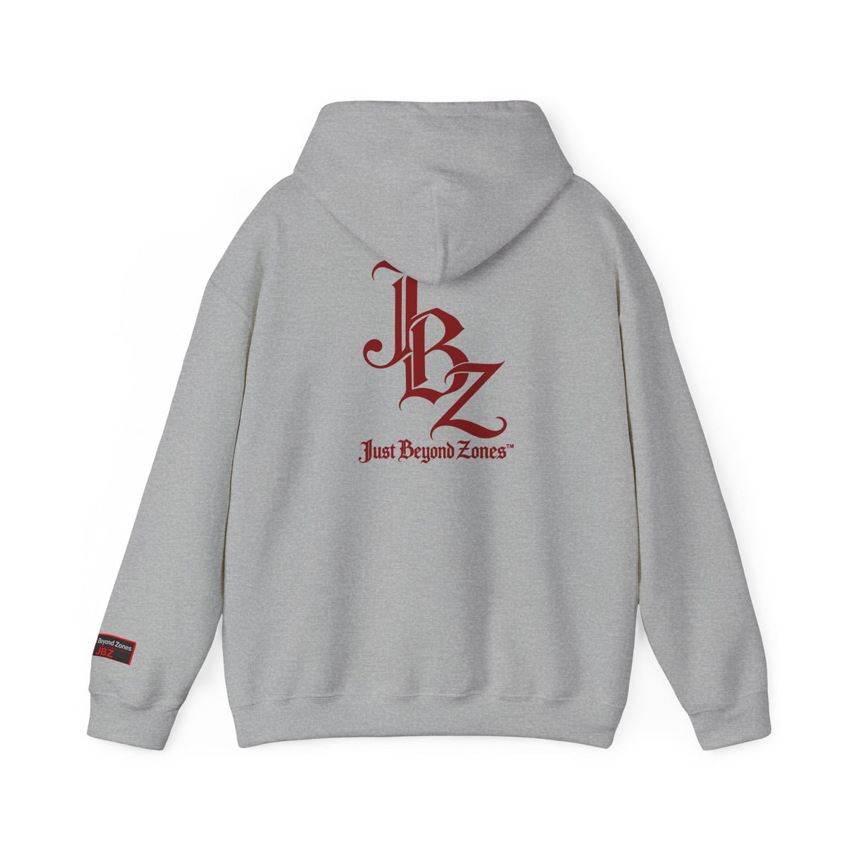 Initials Logo Hoodie — JBZ Red Gothic Script Pullover