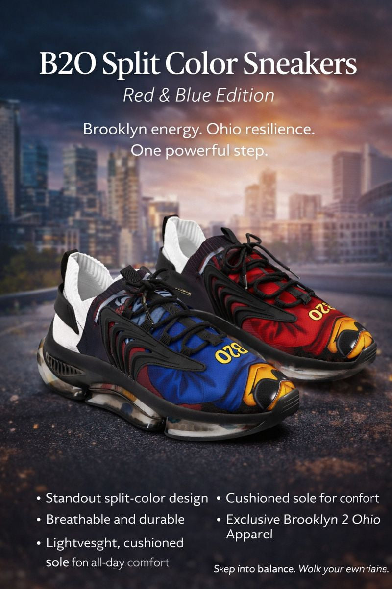 B2O Split Color Sneaker – Red & Blue Edition | Brooklyn 2 Ohio Apparel Streetwear Shoes
