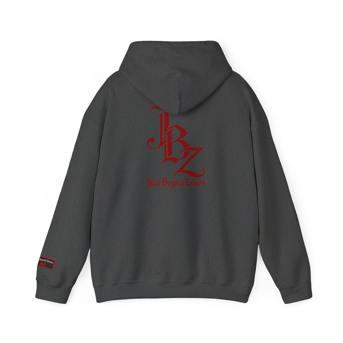 Initials Logo Hoodie — JBZ Red Gothic Script Pullover
