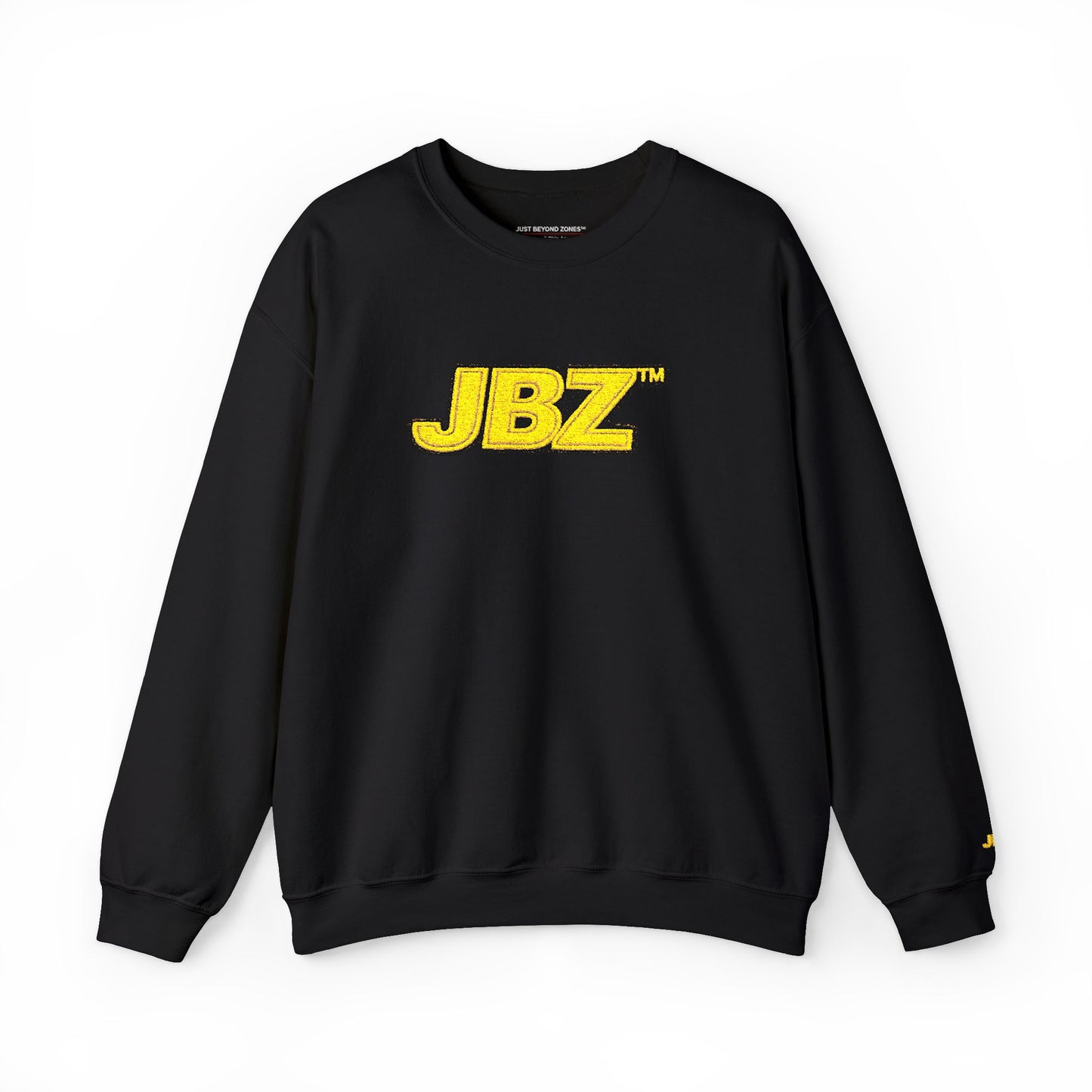 JBZ Fuzzy Logo Crewneck Sweatshirt — Black Cozy Graphic Pullover