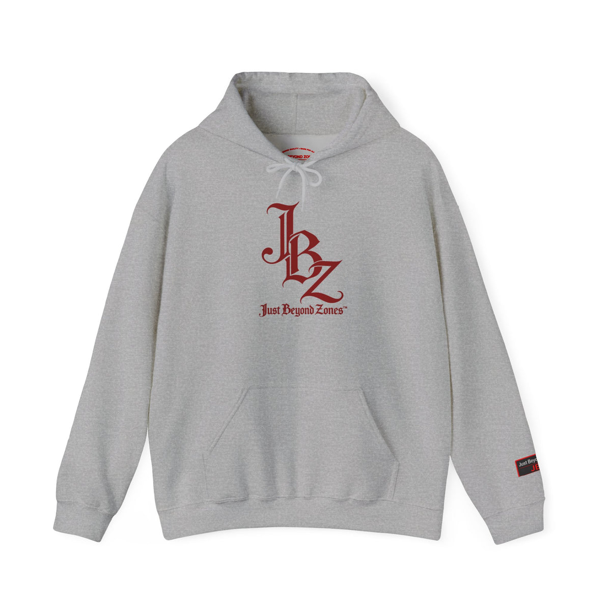 Initials Logo Hoodie — JBZ Red Gothic Script Pullover