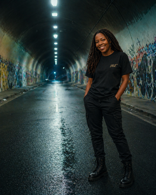 JBZ Minimal Logo Oversized T-Shirt Black Unisex Bella+Canvas 3010 Premium Streetwear Tee